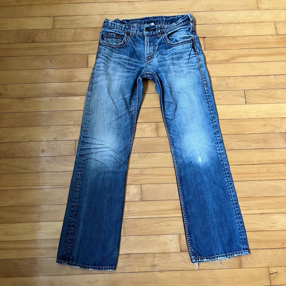 Silver Jeans Co Mens Straight Leg Distressed Decker Denim Blue Jeans 31x31